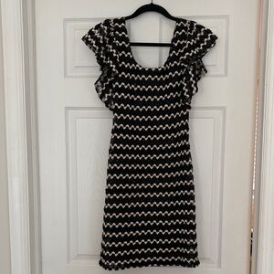 Guess Black and White Zigzag Mini Dress